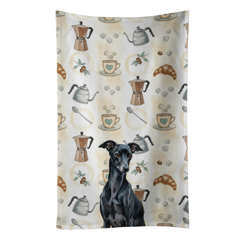 Black Italian Greyhound Coffee Bar Kitchen Towel, Black Italian Greyhound