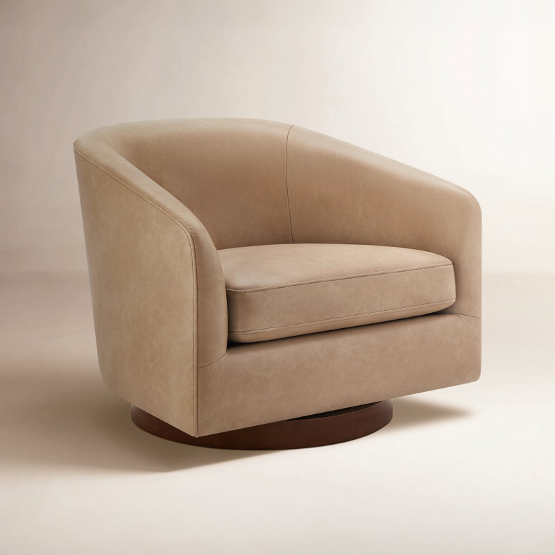 Bennett Vegan  Leather Swivel Barrel Chair, Copley Brown Performance