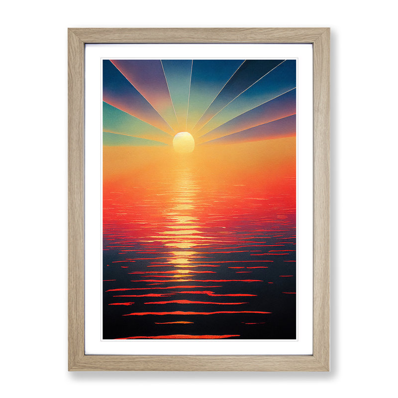 Enlightening Sunset View - Framed Print, 64cm H x 46cm W, Oak