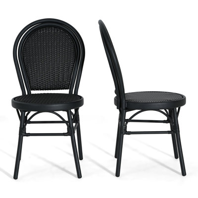 Idle Hour Outdoor Black Bistro Chair Metal Frame Woven Wicker