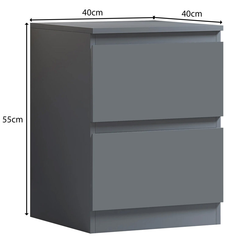 Stora 2 Drawer Bedside Table Nightstand Cabinet, Grey
