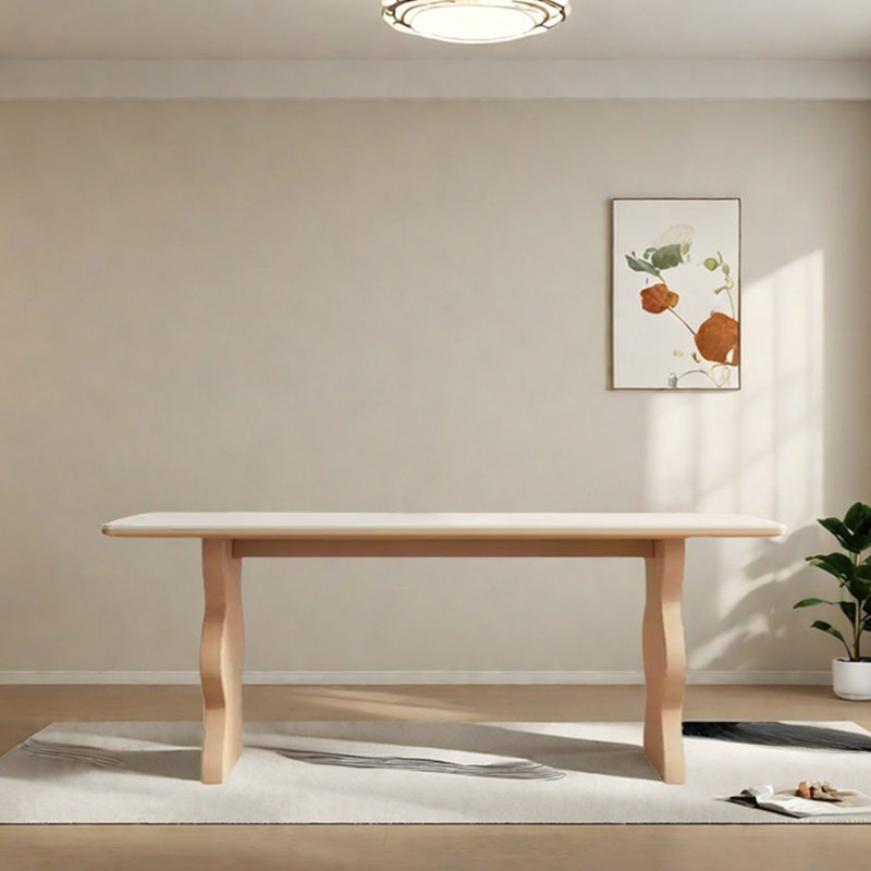 Table de salle à manger à pieds ondulés en pierre frittée, H 29,53 po x L 70,87 po x l 31,5 po