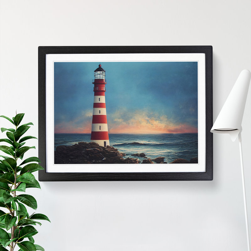 Artistic Lighthouse - Single Picture Frame Print, Black Framed, 25cm H x 34cm W x 2cm D