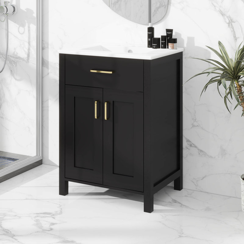 24 Inch Laundry Sink With Cabinet, Black