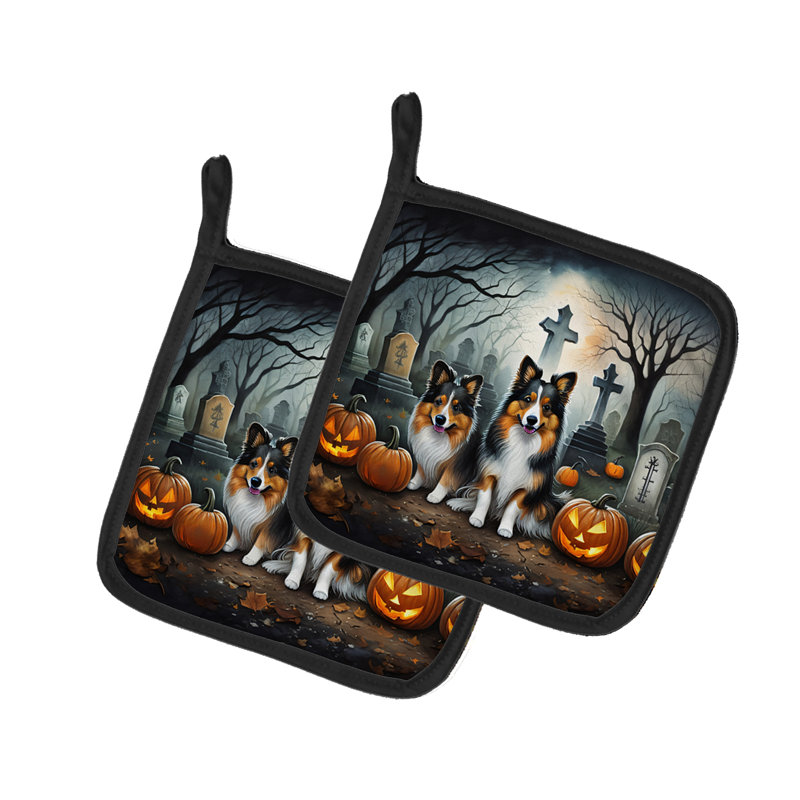 Paire de porte-casseroles Sheltie Spooky Halloween