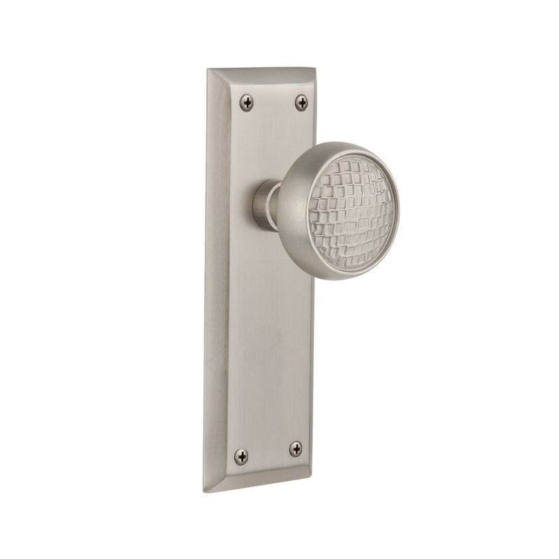 Plaque avec bouton de porte artisanal New York, Nickel satiné