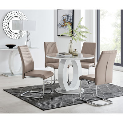 Scottsmoor 4 Seater High Gloss Round Dining Table Set with 4 Luxury Faux Leather Dining Chairs