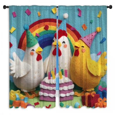 Rideaux de fenêtre Felt Chickens Birthday Cake