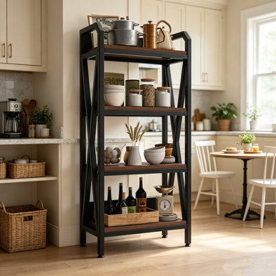 56.30 Inch 4-Tier Bakers Rack with Metal and Wooden Shelves for Kitchen Pantry Garage Bathroom Storage 25.60 Inch Length
