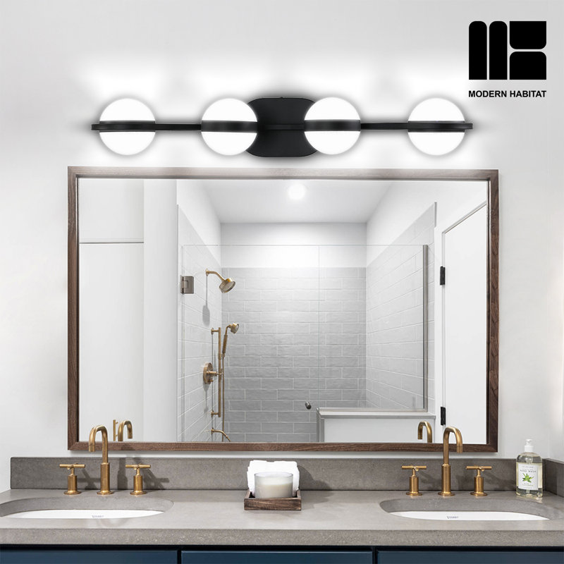 Black Metal 4-Light Dimmable LED Vanity Light with Globe Shades