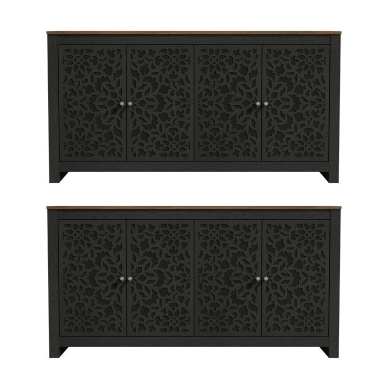Arrastia Traditional Coordinated Dining Storage Sideboard Set Of 2, Black Oak/Knotty Oak