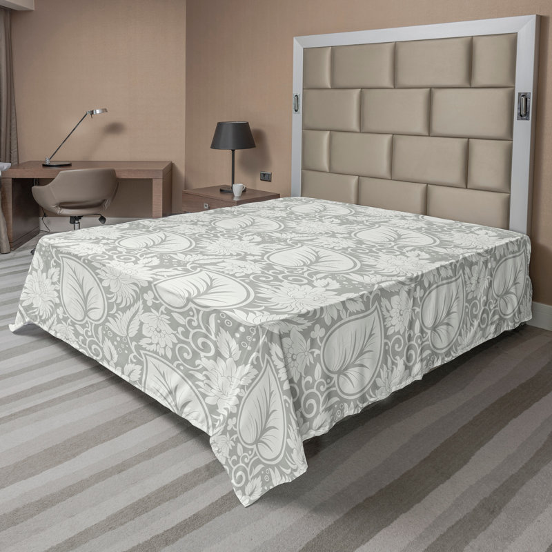 Ambesonne Nature Top Flat Sheet Glisten Fish Sunlight King Blue Purple White, Motif floraux gris, Drap plat grand