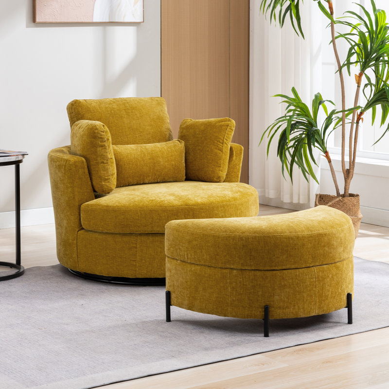 Rosdorf Park Kavonta Upholstered Swivel Barrel Chair with Ottoman ...