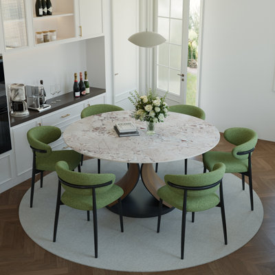7Pcs Round Dining Set X-Shape Pedestal