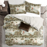 Greenwood Ivory/Red Linen Duvet Cover Set