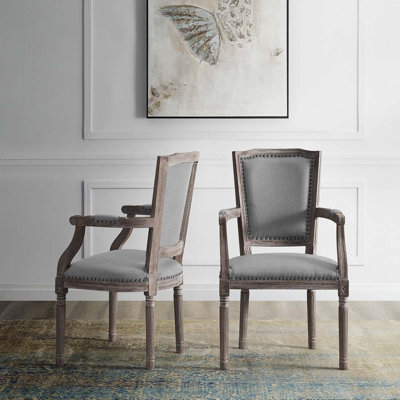 Modway Penchant Upholstered Wood French Dining Armchairs