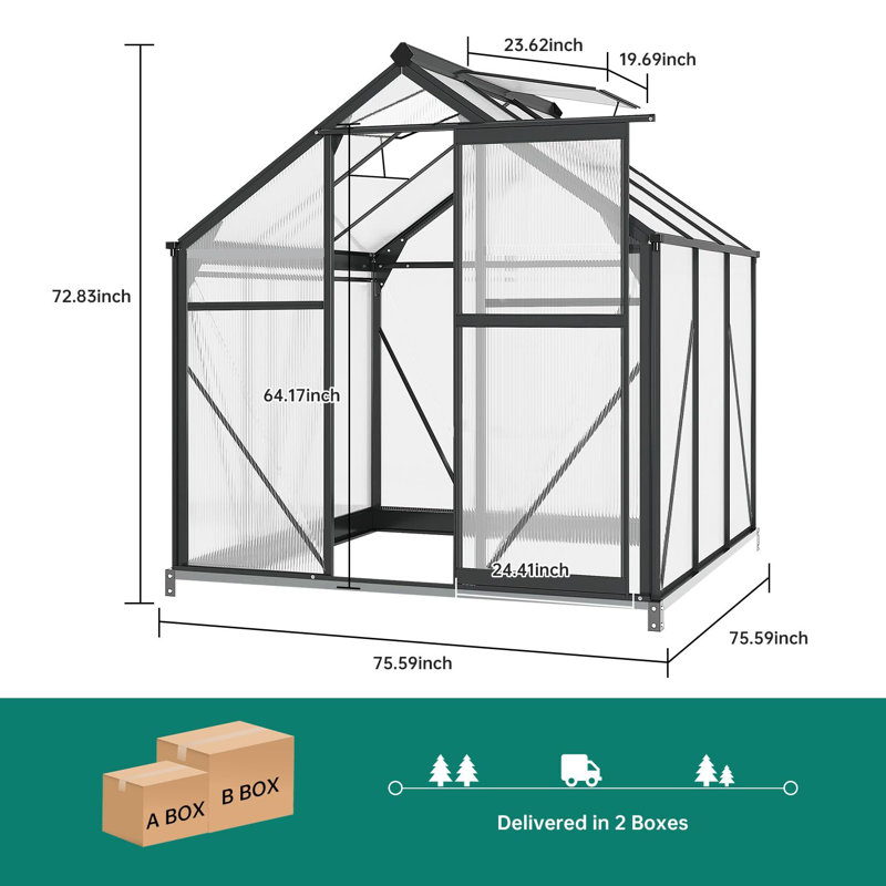 Serre extérieure de 6 pi x 6 pi, serres en polycarbonate pour l'extérieur