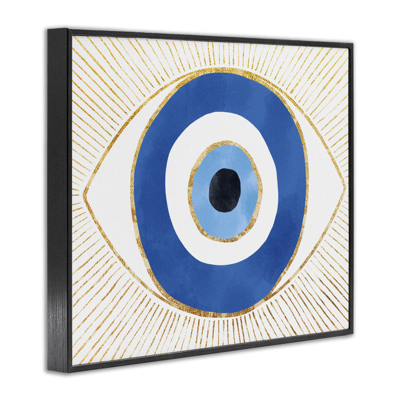 «Evil Eye Shape» rayé, symbole de Mati, estampe numérique texturée encadrée par Ziwei Li_aq-546, Giclée encadrée noir minuit