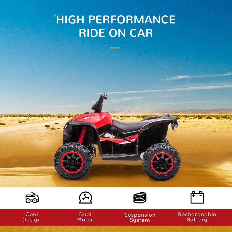 Red 12V Kids ATV Quad with Wear-Resistant Wheels
