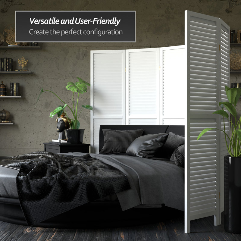 6 Ft. Tall Wooden Louvered Room Divider Walnut 3 Panel, 6, White