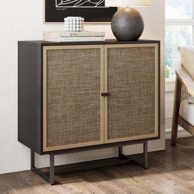 Armoire de rangement en bois et rotin en chêne noir
