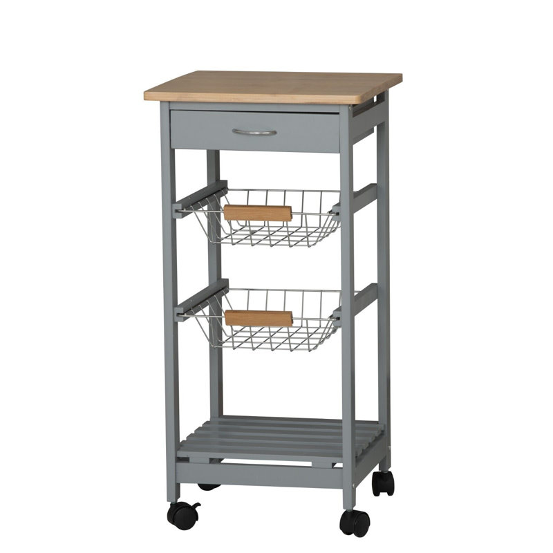 Mathie Solid Wood Bar Cart, Grey Wood