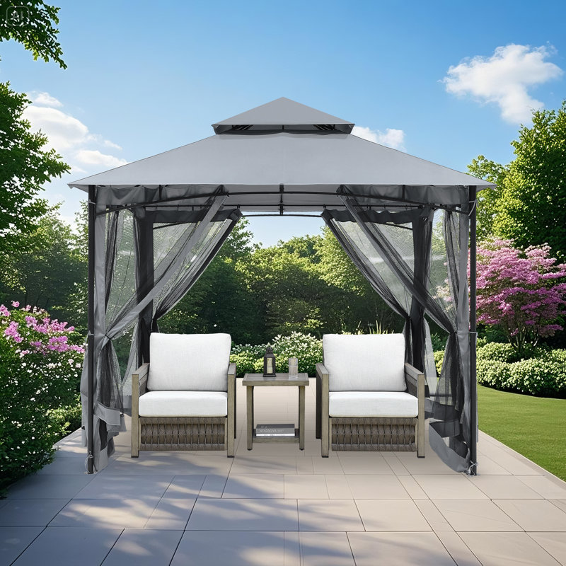 SeeHill 10 Ft. W X 10 Ft. D Metal Frame Outdoor Gazebos with Double Roofs, Outdoor Gazebos Shelter Tent, Pop-up Patio Gazebo Canopy with Mosquito Netting for Lawn, Backyard, Deck and Garden