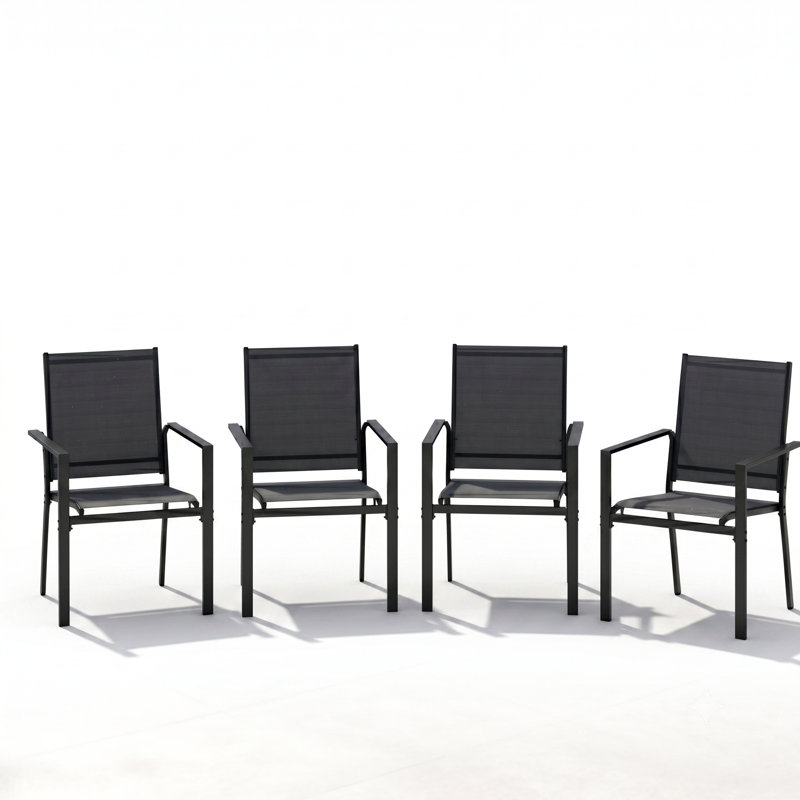 Ensemble de table de salle à manger d'extérieur 5 pièces pour patio avec 5 fauteuils empilables revêtus de polyester enduit de PVC-c-b