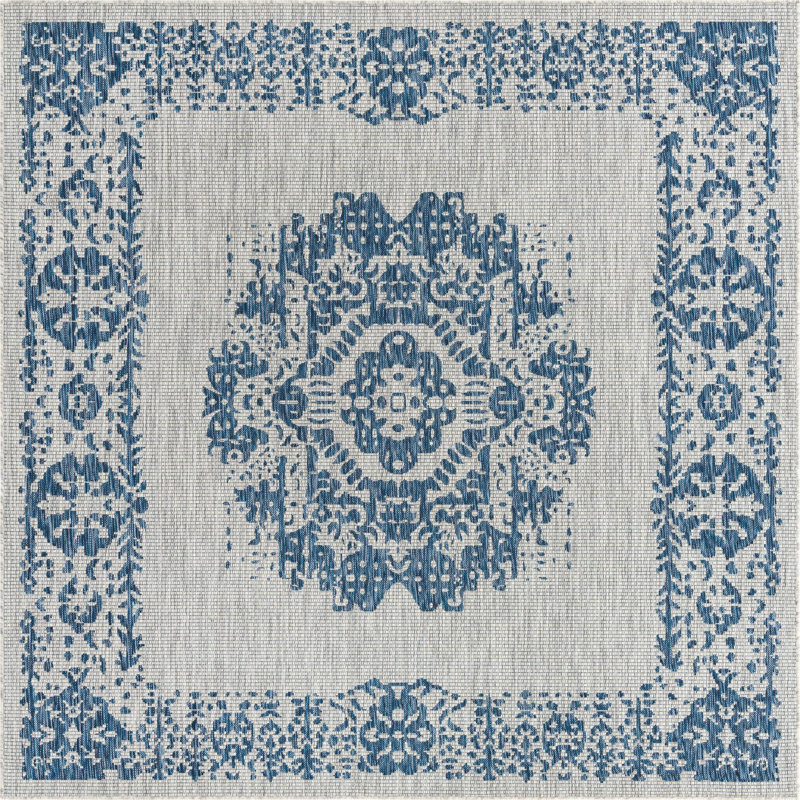 Tapis oriental bleu / gris Cowell, Carré 7 pi 10 po