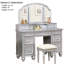 Meuble-lavabo 1 pièce avec tabouret, style transitionnel, éclat argenté, miroir à 3 côtés, rangement de tiroir en bois massif pour chambre à coucher et tonique, décor de tiroirs