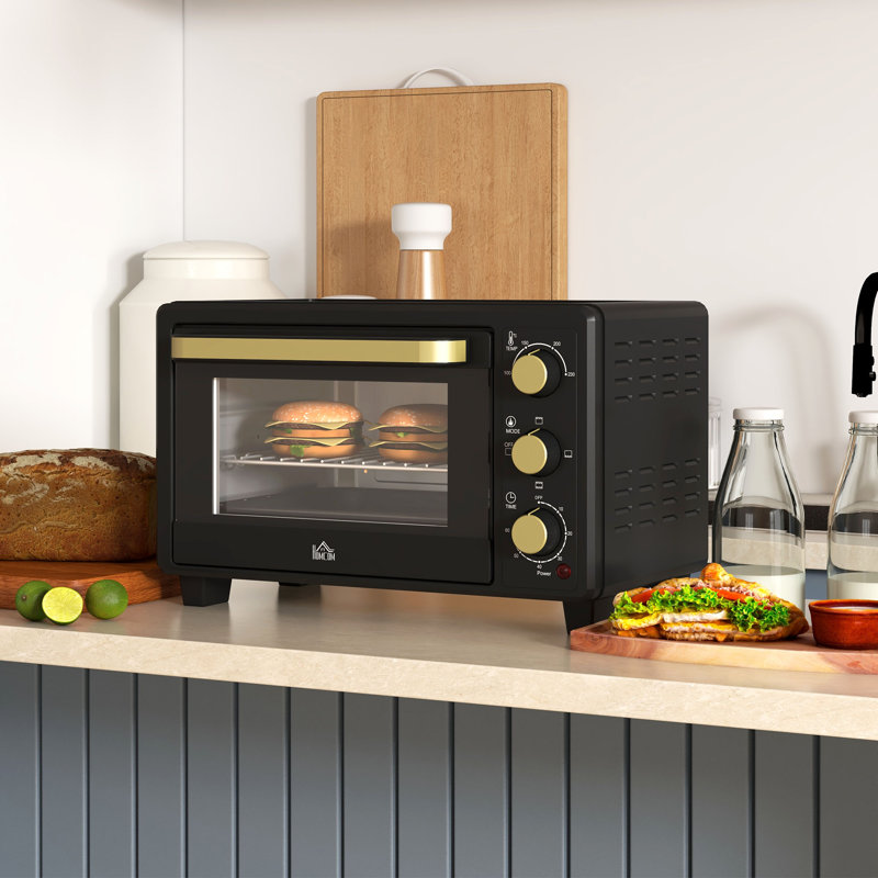 HOMCOM Mini Oven 16L Countertop Oven w/ Adjustable Temp Timer 1400W, Gold/Black