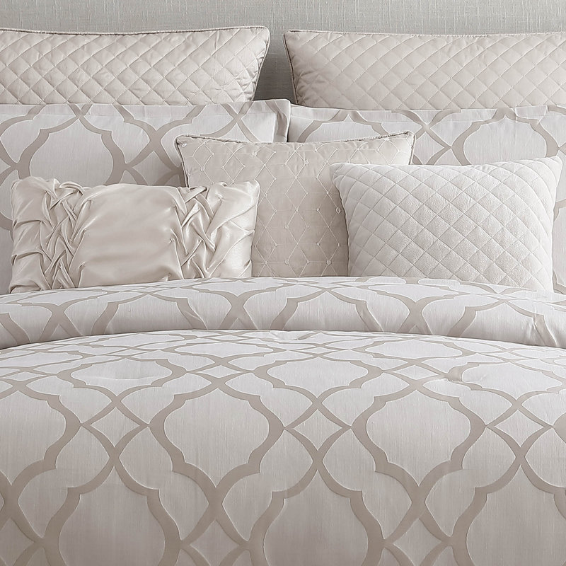 Tinley Ivory King Comforter Set with Geometric Print