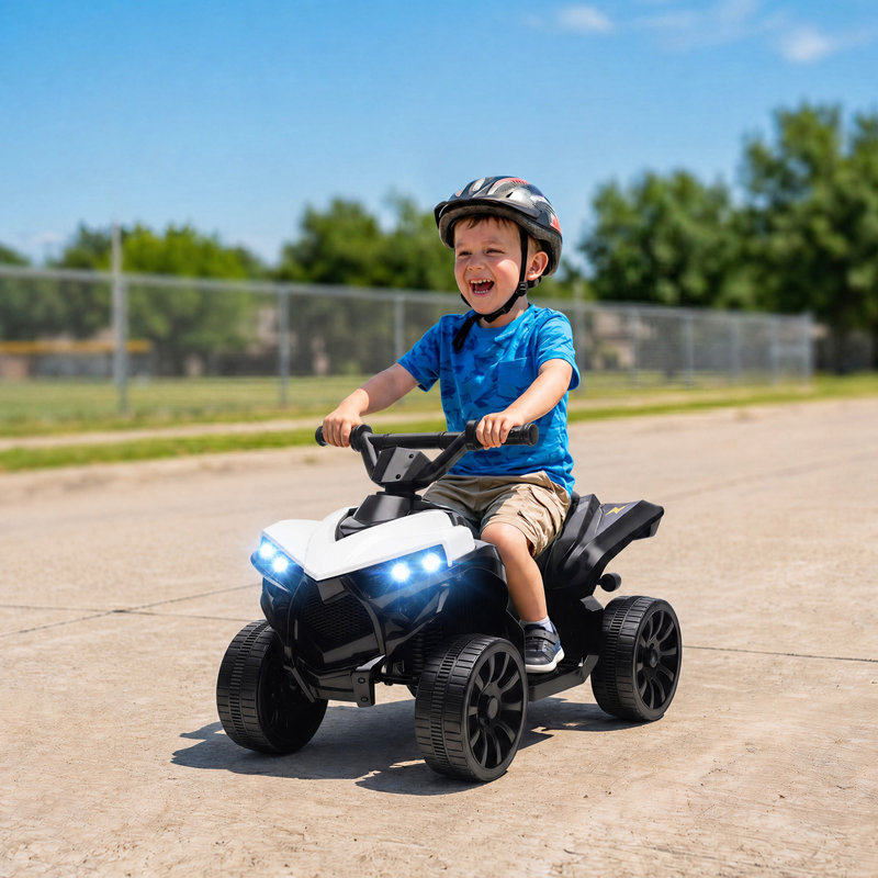 HOMCOM 6V Kids ATV, Battery Powered Ride on Car for Ages 18-56 M, 45cm H x 70cm W x 70cm L, White