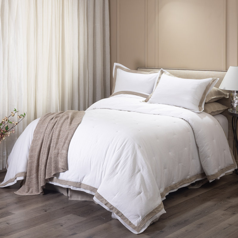 Ensemble d'édredon en lin Galiano - Grand, Gris, Édredon grand et 2 taies décoratives