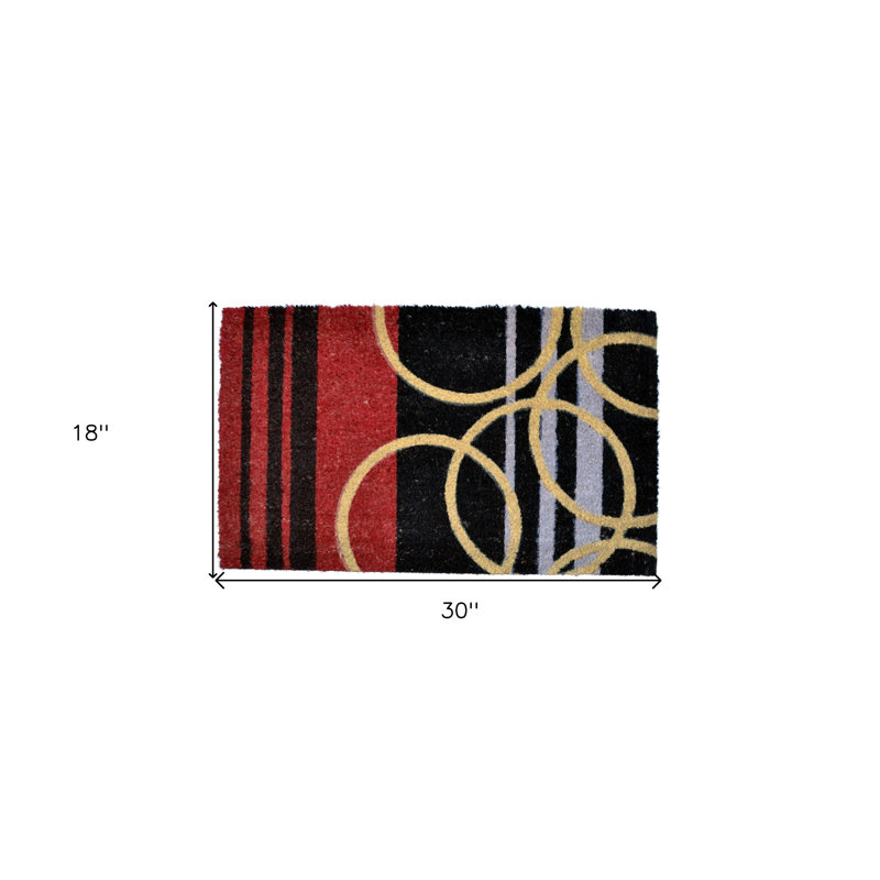 Tapis d'extérieur rayé noir et rouge 18 po x 30 po Coir