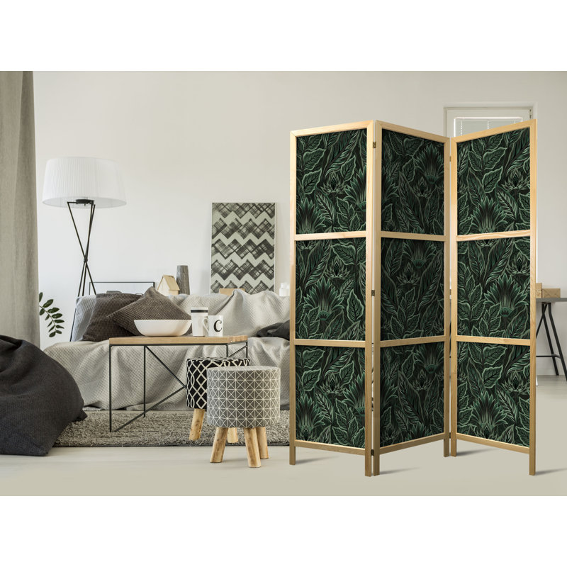 171cm H Solid Wood Folding Room Divider, 171cm H x 135cm W x 1.2cm D, Green