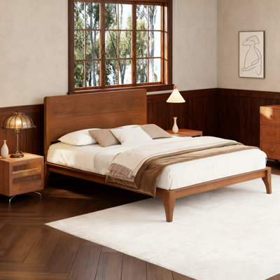 Mid-Century Modern 12 Inch Bamboo Wood Platform Bed with Wood Slat Support, No Box Spring Needed, Easy Assembly