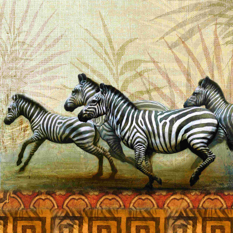 Zebra Herd - Wrapped Canvas Painting, 12" H x 12" W