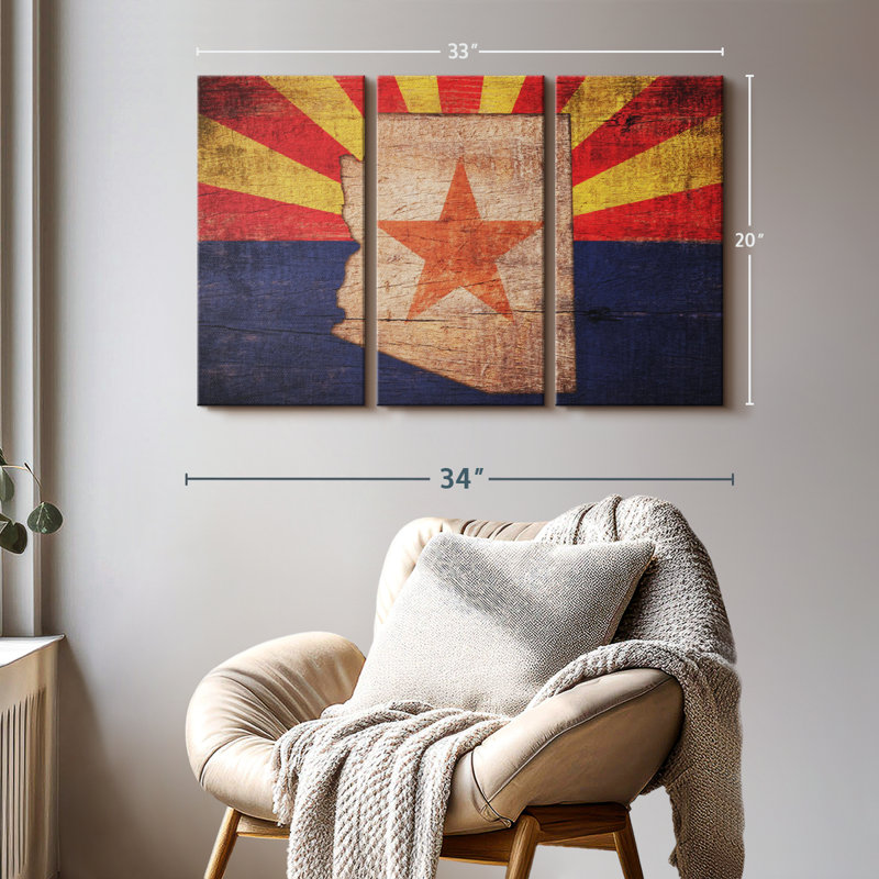 «State Map Over Arizona Flag», 3 pièces sur toile, H 20 po x l 33 po x P 1,25 po