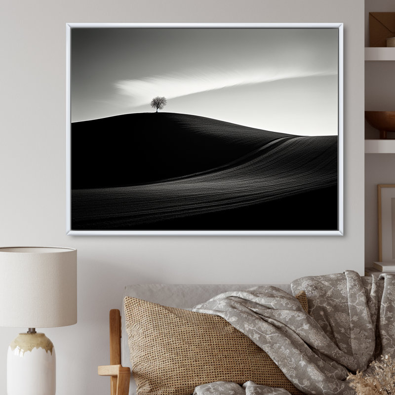 Photo de prairie monochrome noir et blanc sur toile, Encadrement doré, 24" H x 32" W
