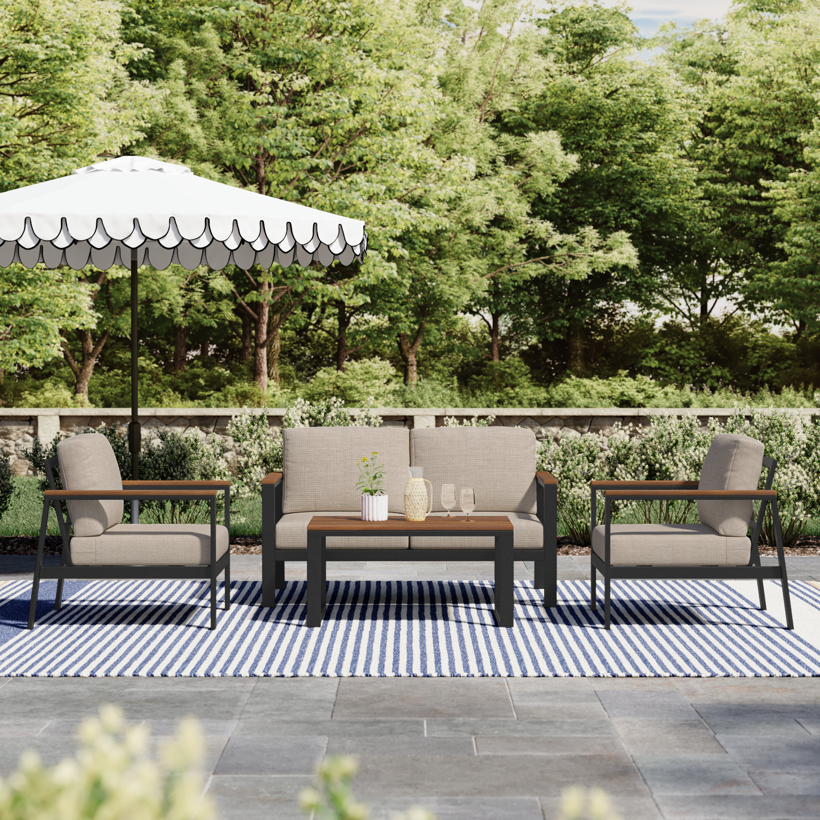 Townsend 4-Person Sunbrella® Patio Seating Group, Cast Silver, Brown