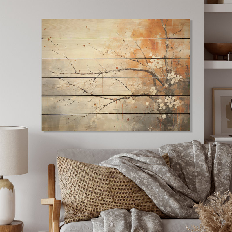 Hiver, arbre minimal, paysage I - neige, art sur bois de pin naturel, H 10 po x l 20 po