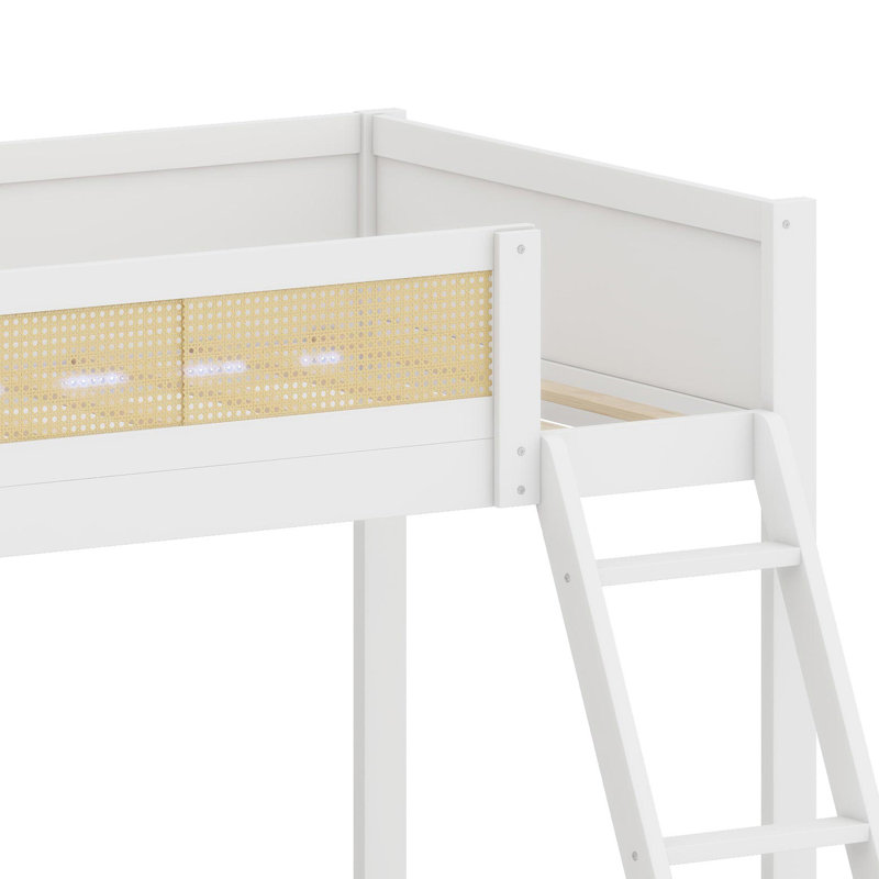 Space-Saving Bunk Bed with Storage Shelves and LED Accent Lights, White
