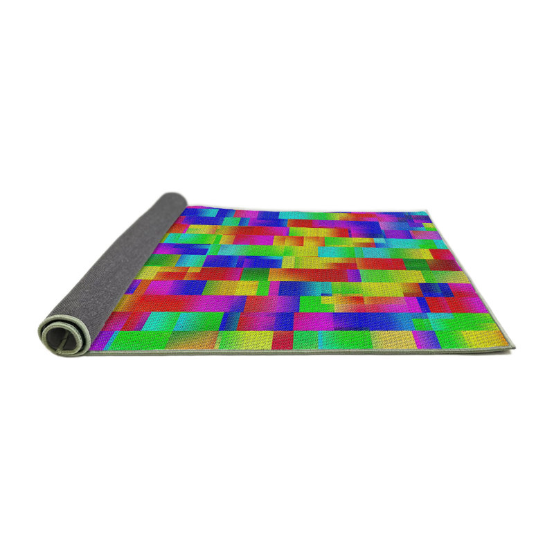 Tapis jaune / vert / rouge en laine et polyester tissé à la machine Patchwork, Carré 5 pi
