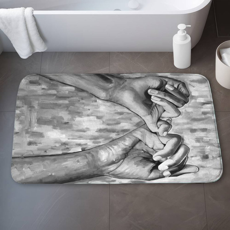 Connected Bath Mat with Non-Slip Backing - Quick Dry Memory Foam Bathroom Rug - Absorbent - Modern Plush Spa-Style - Machine Washable