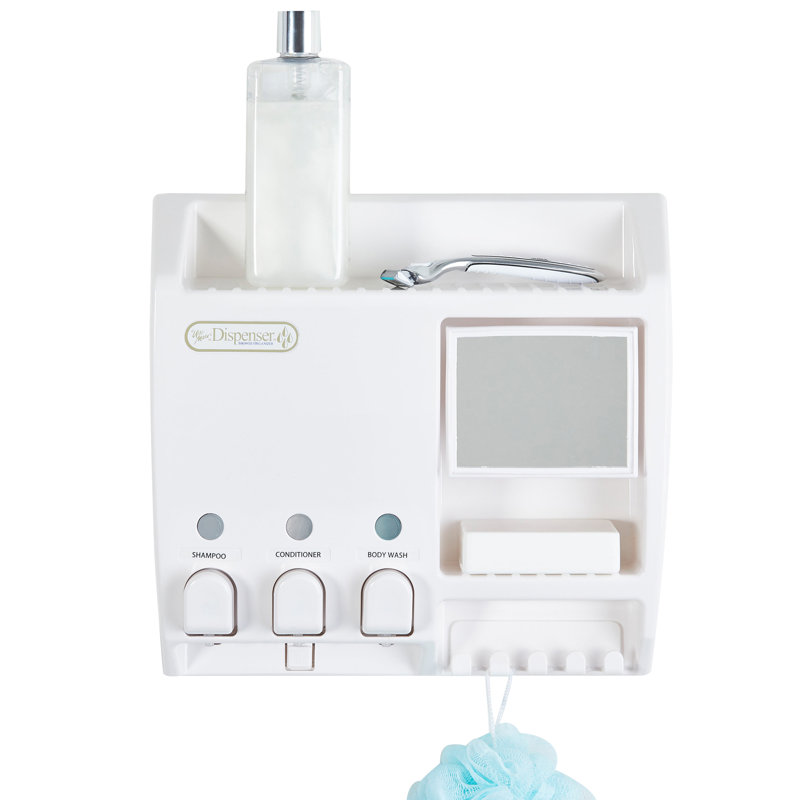 ULTI-MATE Dispenser 3 Shower Caddy w/Mirror, White