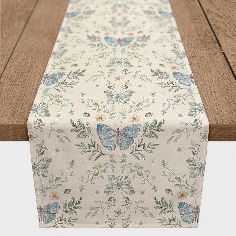 Ariona Rectangular Floral Table Runner, 90" x 16", Cream