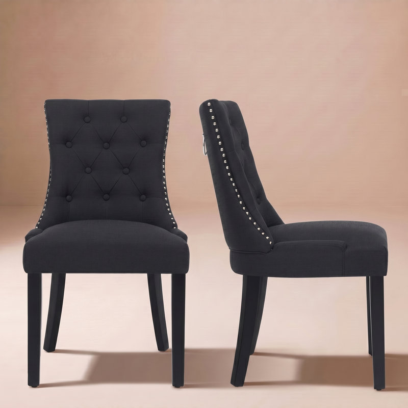 Chaises de salle à manger rembourrées à oreilles, Noir, noir, noir, noir, Noir, noir, noir, noir