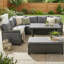 Ensemble de canapé de patio extérieur en rotin 5 pièces, ensemble de meubles de jardin en forme de L en osier avec 2 tables d'appoint extensibles-41664306