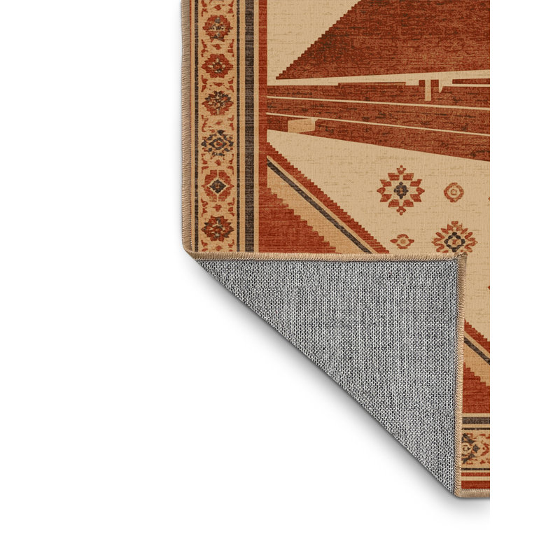 Tapis oriental traditionnel lavable à la machine en brun Glendale - reliure brun clair, 5 x 7